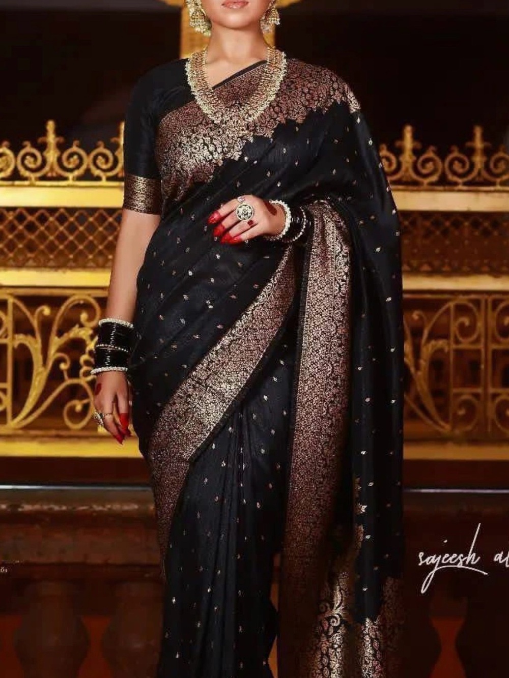 Elegant Black and copper Banarasi silk saree